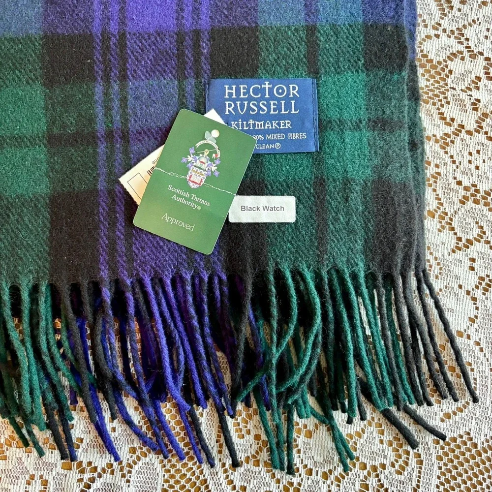 New Hector Russell Black Watch Tartan Wool Blend Throw Blanket 56